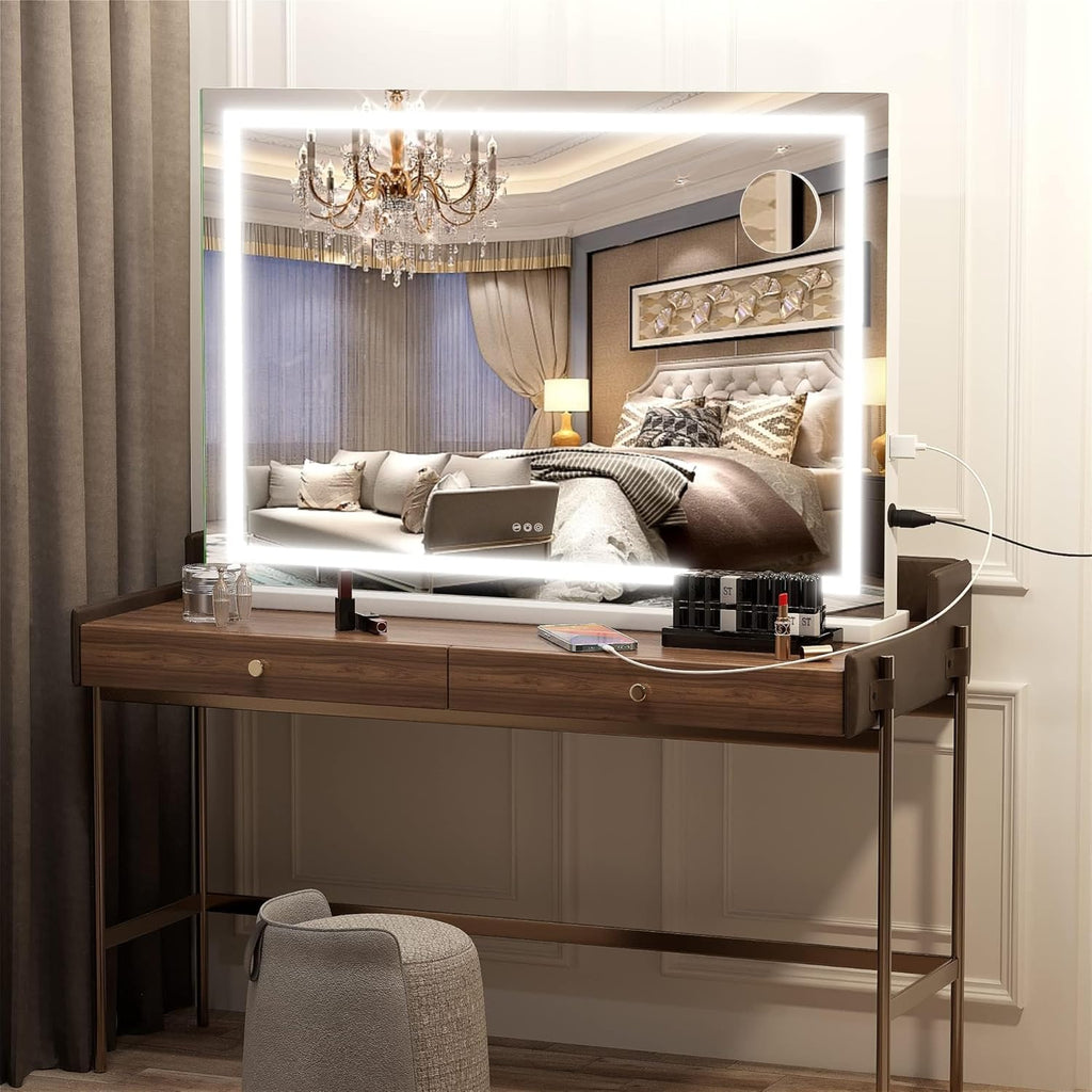 Vanity Mirror with Lights, 32" x 24" LED Makeup Mirror, Lighted Makeup Mirror with Dimmable 3 Modes, Touch Screen