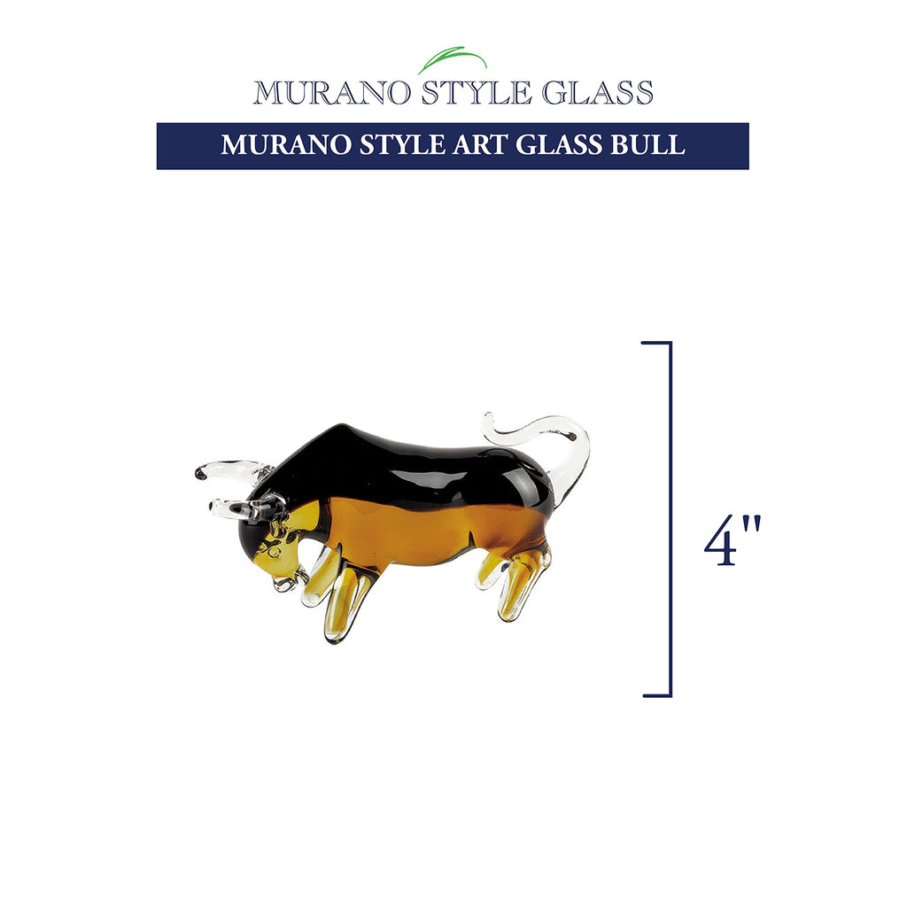 Murano-Style Art Glass Bull Sculpture Table Decor, 4 Inch