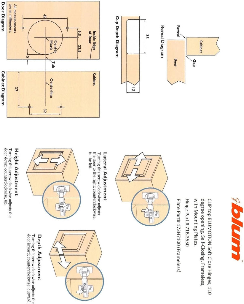 CLIP top BLUMOTION Soft-Close Hinges, 110 degree, Self closing, Face Frame, with Mounting Plates (Inset - 4 pack)