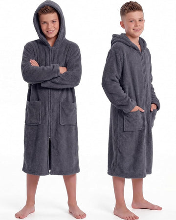 Kids Hooded Bath Towel, Soft Warm Zipper Swim Parka