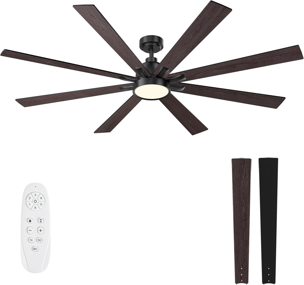 72" Ceiling Fan with LED Light and Remote - Brown and Black