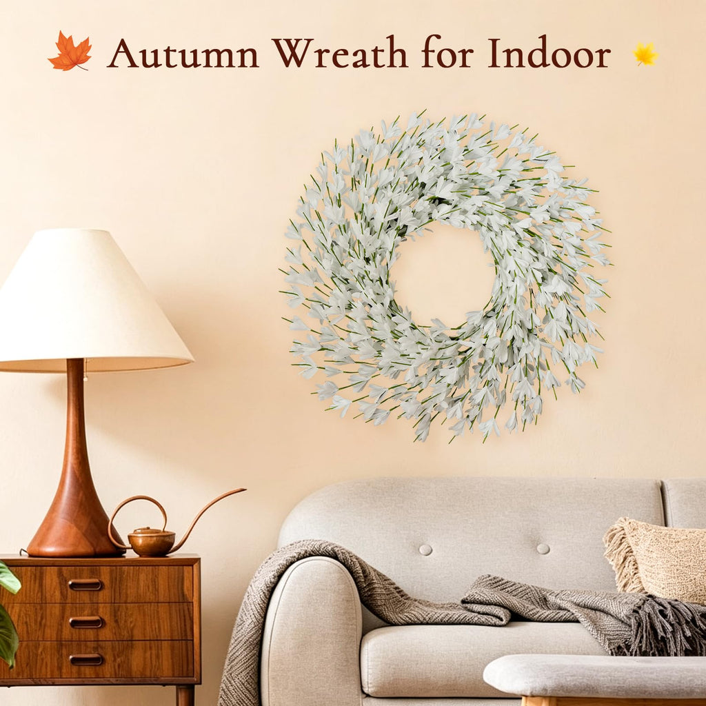 26 Inch Fall Wreath for Front Door, Autumn Thanksgiving Decor (White)