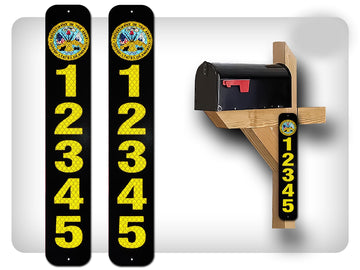 Military Vertical 2 Reflective Mailbox Address Numbers Plaques, Silk Screened, 3"x10", Pre-drilled, Made in USA (Army)
