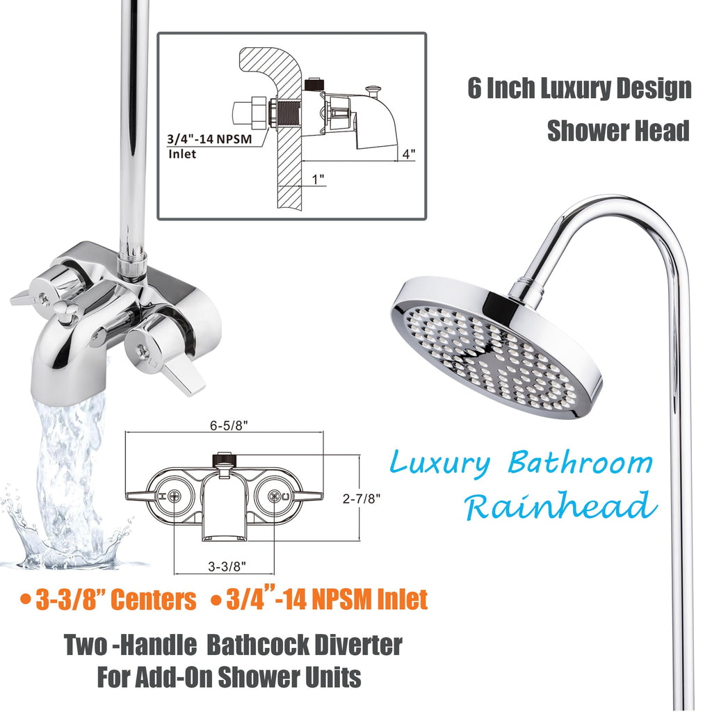 Clawfoot Tub Shower Kit With D-Style Shower Rod,Chrome Plated