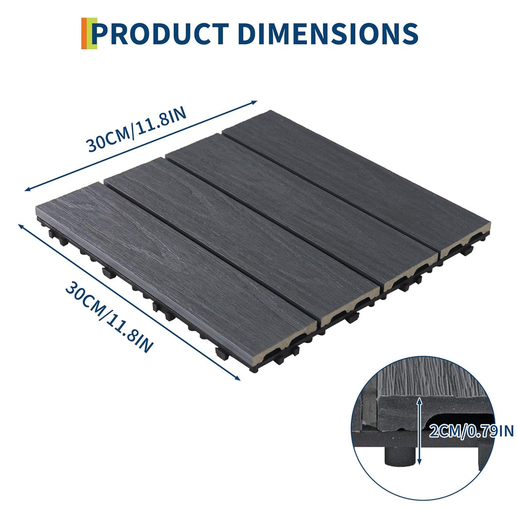 9Pack 12x12 Interlocking Composite Deck Tiles, Waterproof Composite Wood Outdoor Flooring for Patio & Balcony