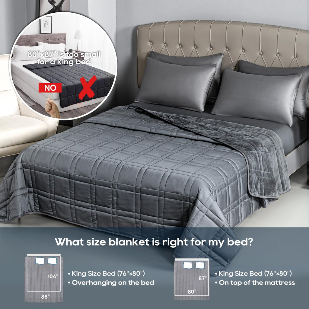 King Size Weighted Blanket 20lbs(88''x104'', Double-Sided), Reversible Weighted Blanket with Warm Short Plush and