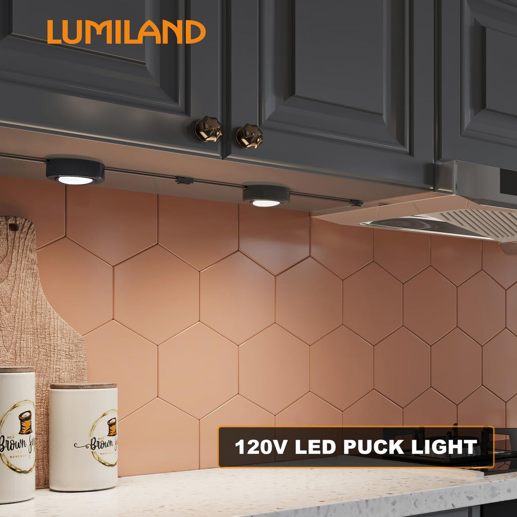 Wired LED Puck Lights Kit 2.68" Wide 3000K, 120V Plug-in or Hardwired Installation with Recessed or Surface Mounted