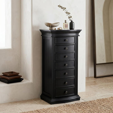 Luke Standing Jewelry Armoire - Large 7-Drawer Wooden Organizer with Mirror, Side Doors, and Anti-Tarnish Lining