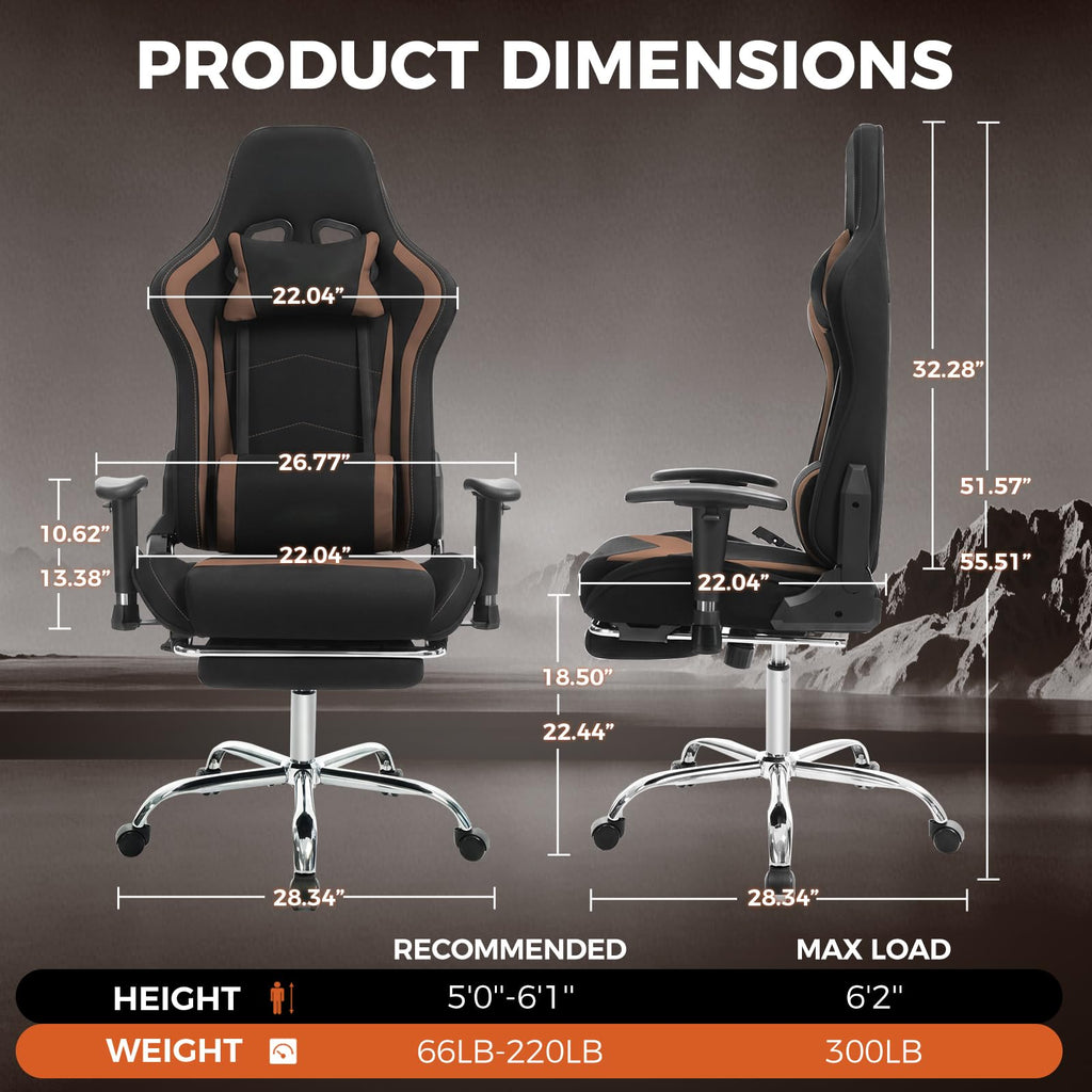 Gaming Chair High Back Ergonomic Computer Chair with Breathable Fabric, with Lumbar Support, 8-Way Adjustable
