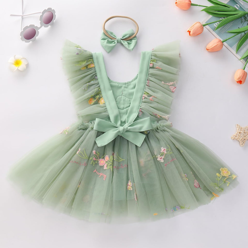 Fairy Dress Newborn Infant Baby Girls 1st First Birthday Cake Smash Outfit Party Floral Embroidery Tulle Princess