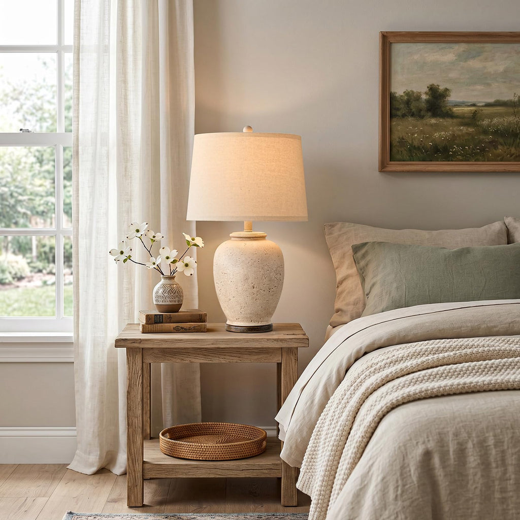 25" Vintage Ceramic Table Lamp Bedroom Retro White