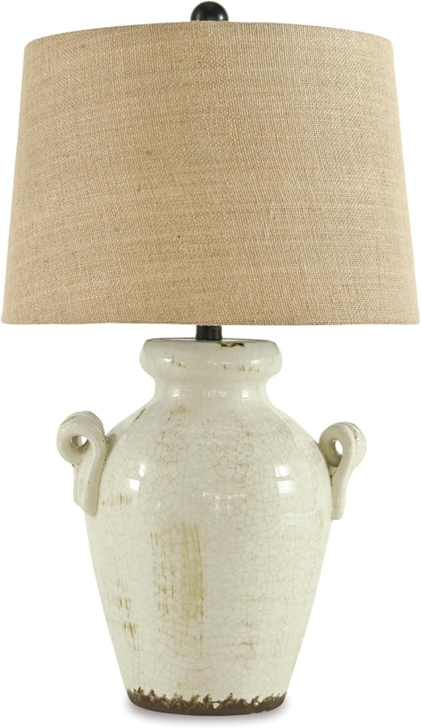 Signature Design by Ashley Emelda Farmhouse 27" Ceramic Table Lamp, Cream Glaze Crackle Finish