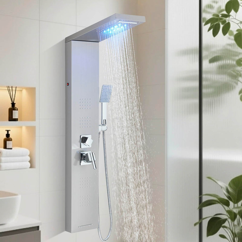 FUZ Brushed Nickel Stainless Steel Shower Panel Tower System