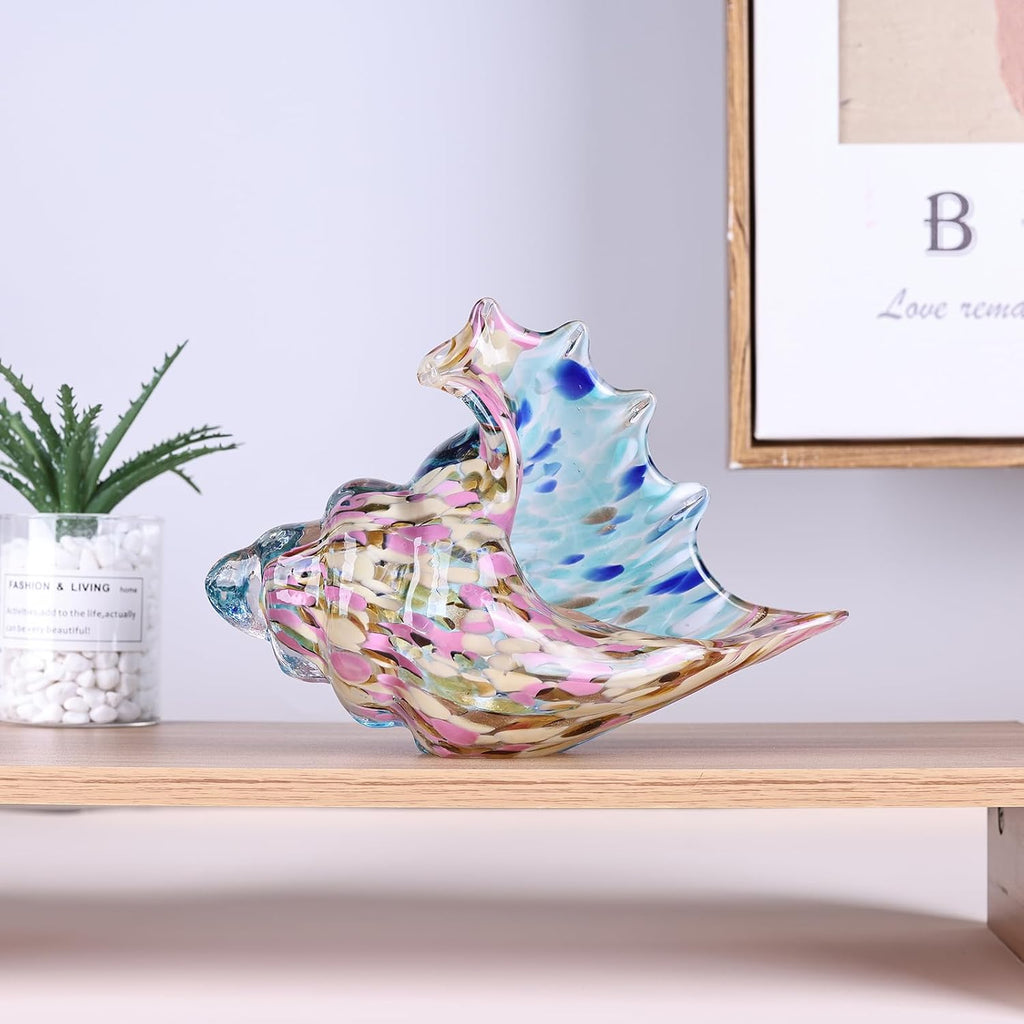 Glass Conch Shell Glass Sea Shells Conch Shell Decor Glass Sea Life Figurines Blown Glass Decor Coastal Home Decor