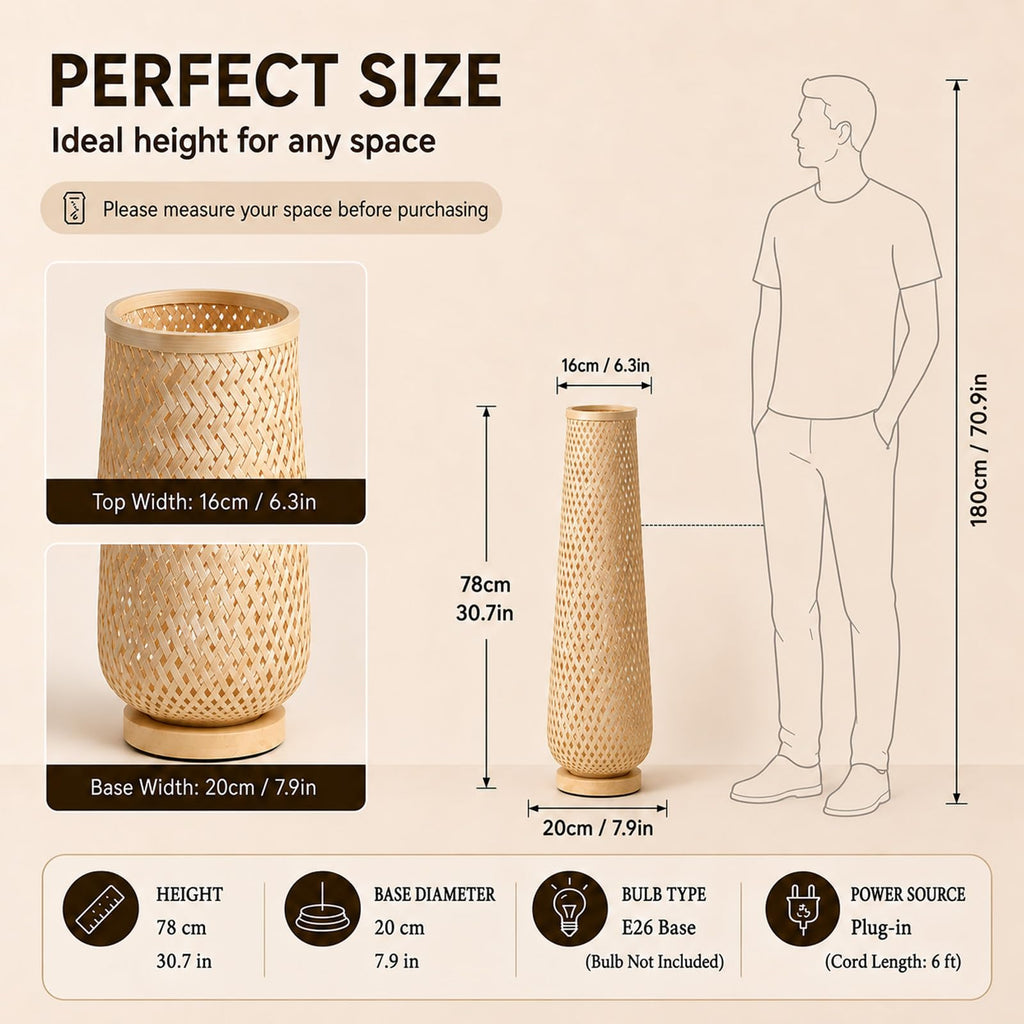 Boho Style Bamboo Woven Floor Lamp,36 in,Cozy Decor