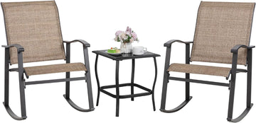Rocking Chair Outdoor with Table, 3 Piece Rocking Patio Bistro Set, Outdoor Furniture Set with Metal Frame and