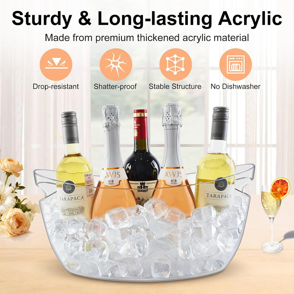 7.5L Ice Buckets for Parties, 2-Pack Clear Beverage Tub, Champagne Bucket - Set of 2