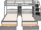 Triple Bunk Bed with Stairs, Twin Over Twin & Twin Bunk Bed for 3, Triple Bunk Bed with Drawers