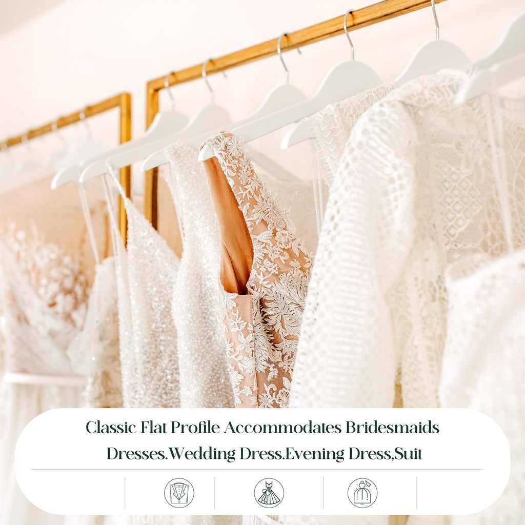 White Wooden Hangers - 20 Pack - Durable Wood Hangers Ideal for Everyday Use & Wedding, for Dress, Coats, Camisole