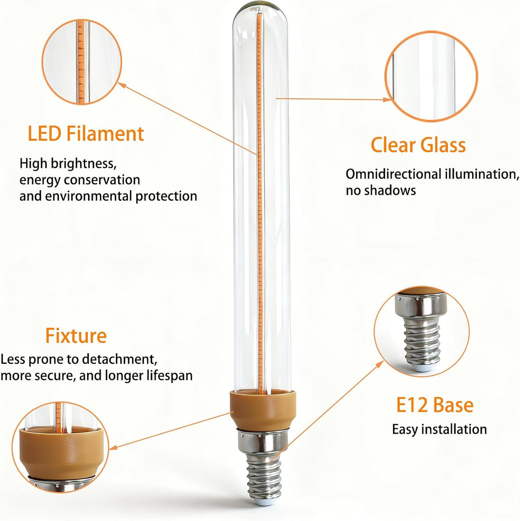 Long Tube LED Light Bulbs T6 E12 Candelabra Bulb 40 Watt Dimmable