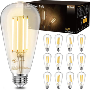 Vintage LED Edison Bulbs, E26 Led Bulb 60W Equivalent, Dimmable Led Light Bulbs, High Brightness 6W 800 LM Warm White