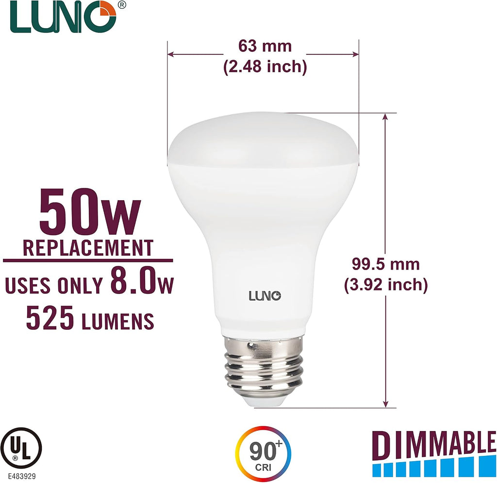 R20 Dimmable LED Bulb, CRI 90+, 8W (50W Equivalent), 525 Lumens, 5000K (Daylight), Medium Base (E26), UL & ENERGY