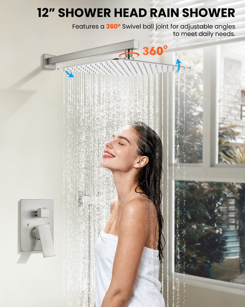 Shower Faucet Set with Handheld Spray Brushed Nickel, 12'' Head
