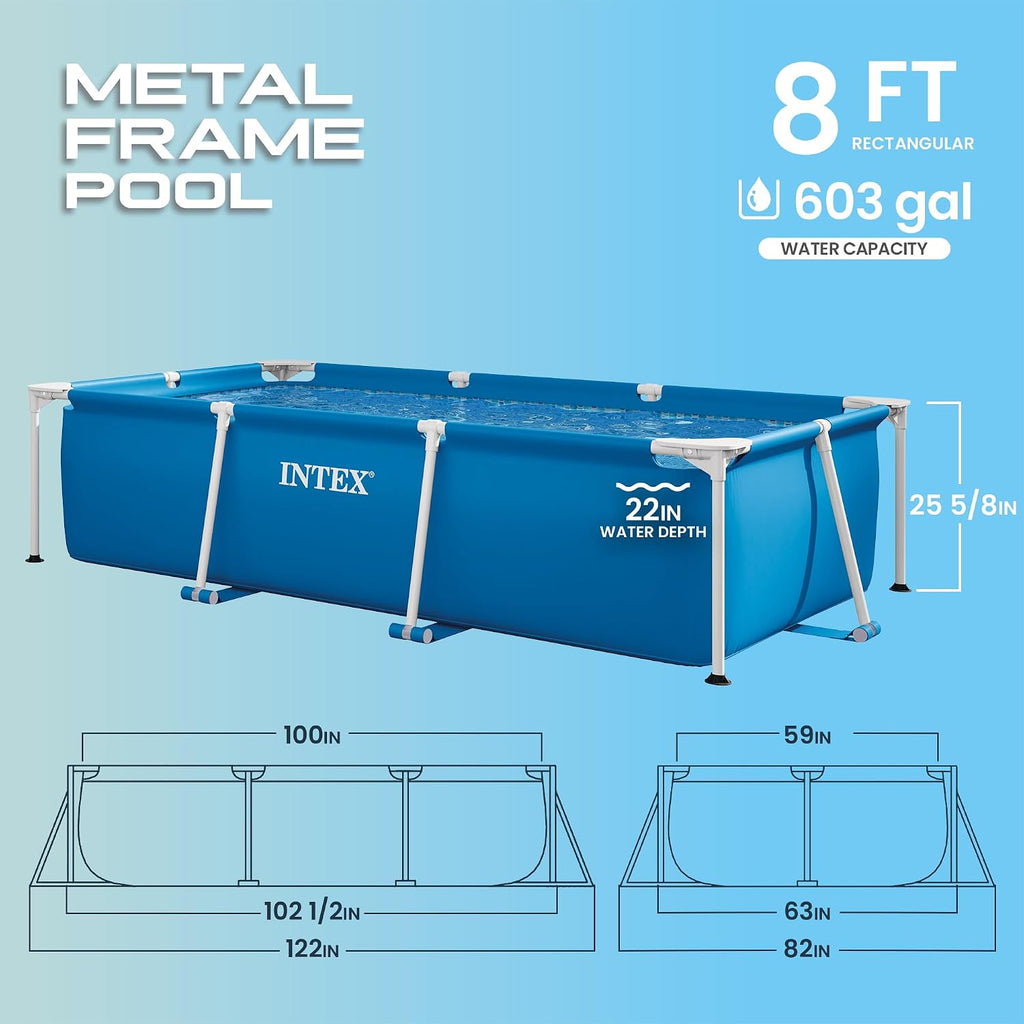 Rectangular Frame 8 ft 6 in x 5 ft 3 in x 25 in Above Ground Pool, Swimming Pool with Steel Frame, Pump Not Included