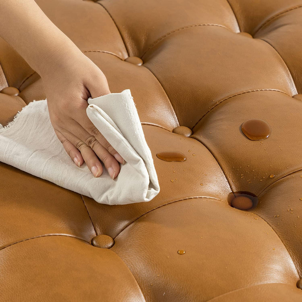 Faux Leather Ottoman Coffee Table , Large Round Button Tufted Cocktail, Upholstered Footrest Storage Ottoman with