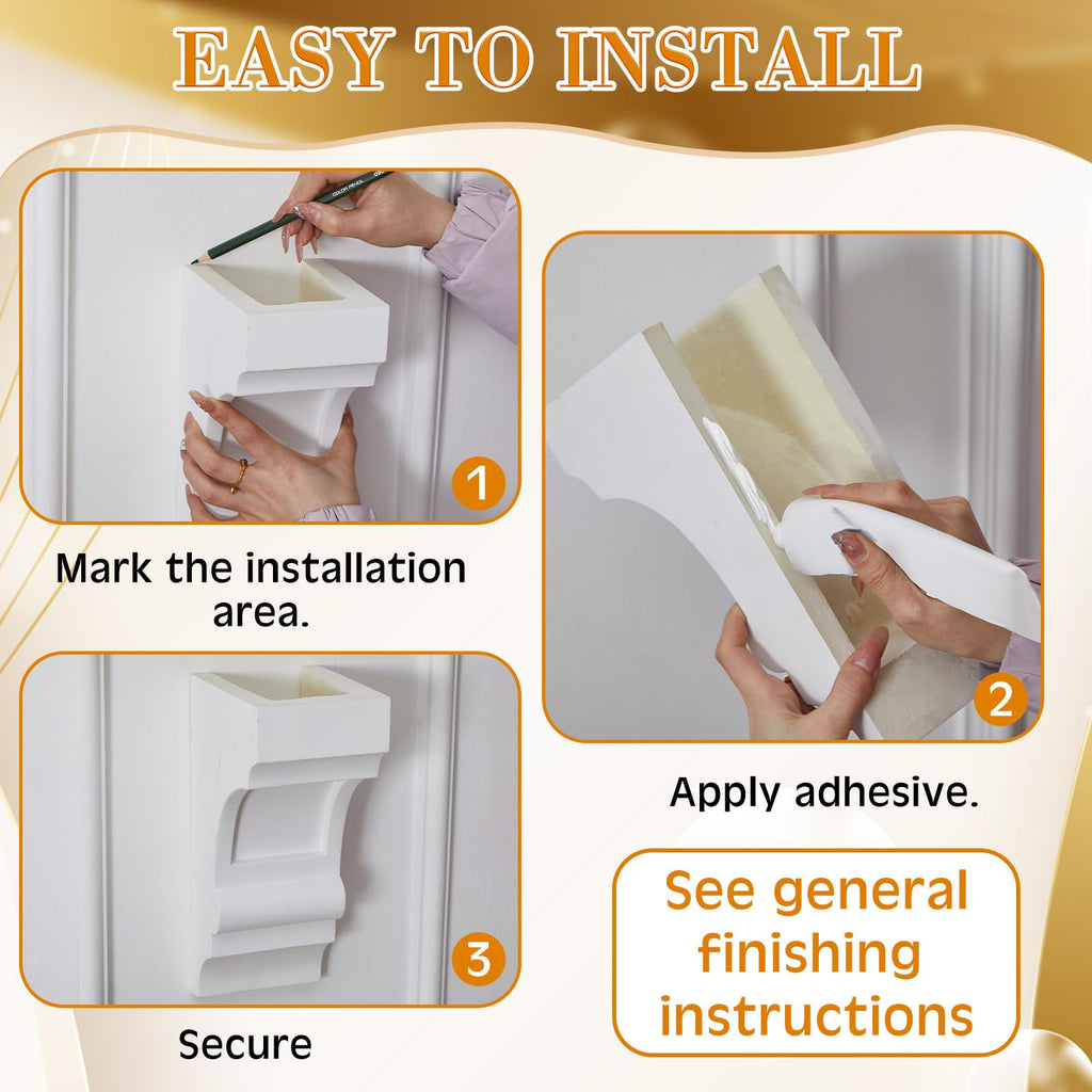 4 Pack Decorative Corbels 4" W x 5 1/4" Inch D x 10" H White Hdpe Corbels for Fireplace Mantel, Kitchen Island &