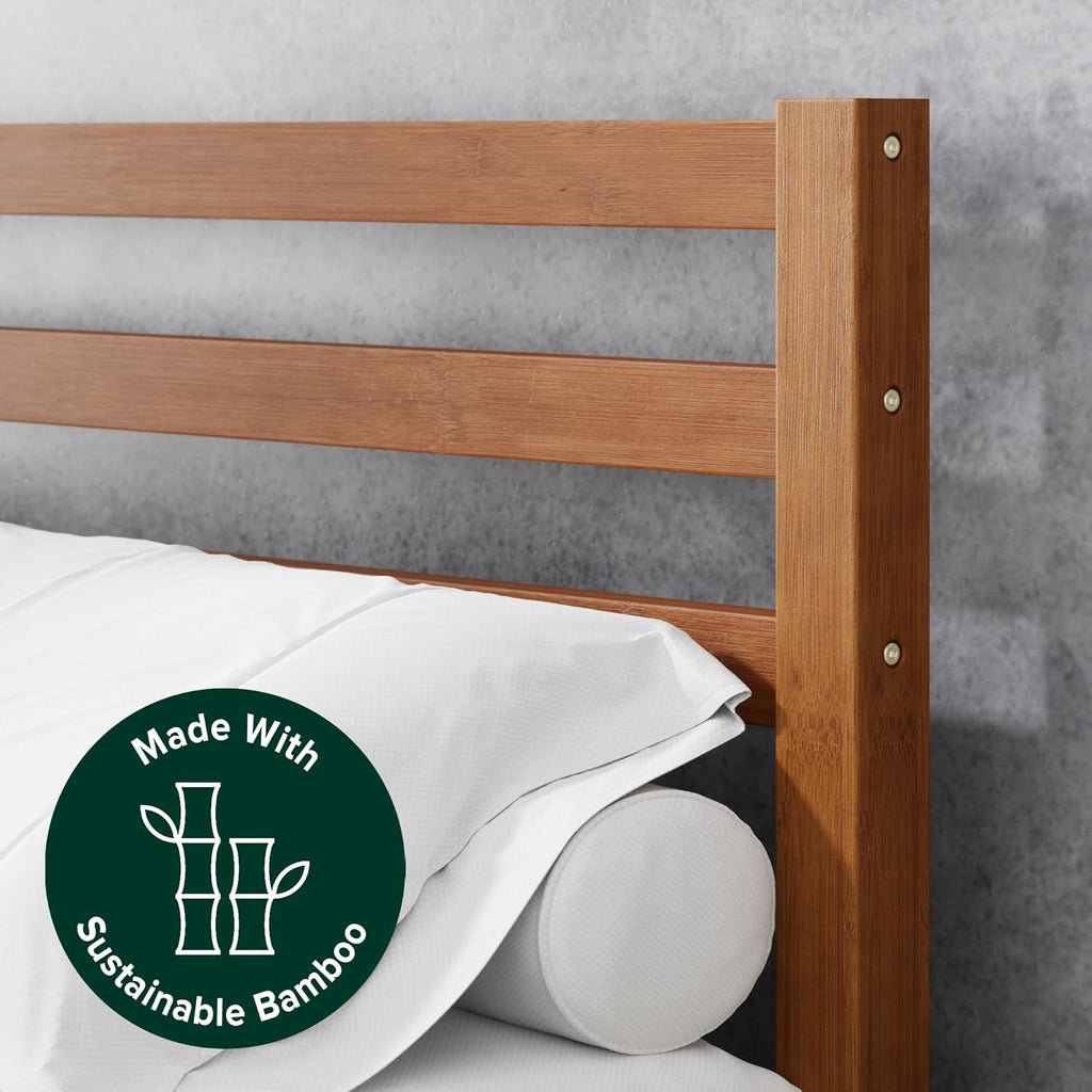 Leah Bamboo Platform Bed Frame with Headboard, No Box Spring Needed, Wood Slat Support, Easy Assembly, Queen