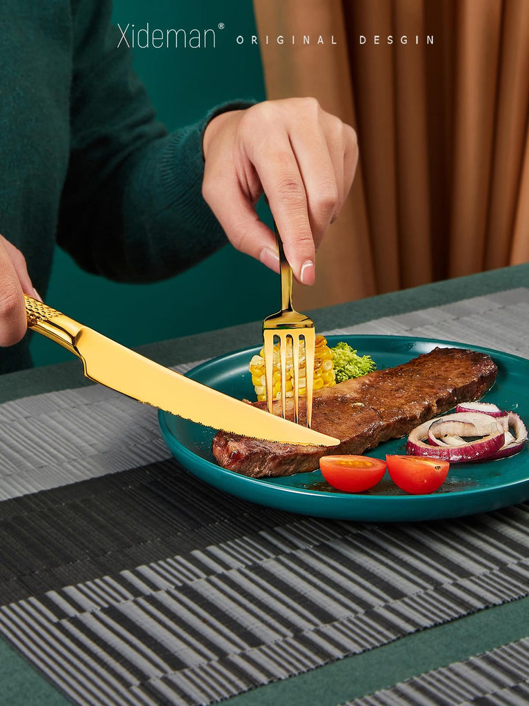 16-Piece Luxury Gold Hammered 18/10 Stainless Steel Silverware Set