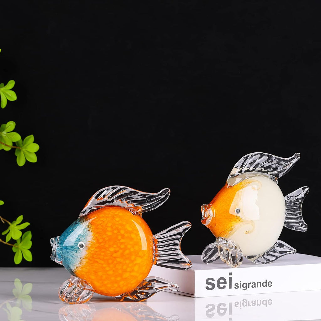 Large Glass Fish Figurines Hand Blown Glass Fish Statue and Sculpture Home Decor, Murano Animal Tropical Sea Glass