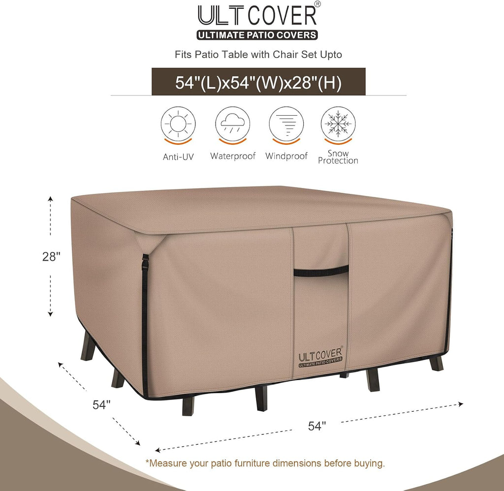 Square Patio Heavy Duty Table Cover - 600D Tough Canvas Waterproof Outdoor Dining Table and Chairs General Purpose