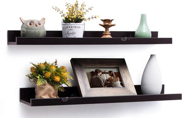 Aries Wooden Floating Wall Shelf| Wall Rack Shelf | Wall Mount ... (Ledge, Set of 2, Wenge Brown, Large)