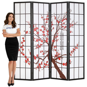 Japanese 4-Panel Screen Room Divider, 6Ft Folding Privacy Divider, White