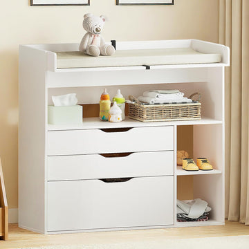 Baby Changing Table Dresser with 3 Drawers and 3 Storage Shelves, Can be Used as a Baby Dresser with Changing Table