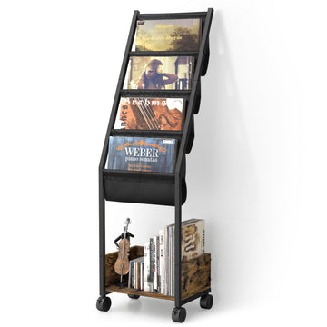 Vinyl Record Storage, Record Holder Up to 100 Albums, Record Stand with 4 Tier Holder Display Shelf, Movable Vinyl