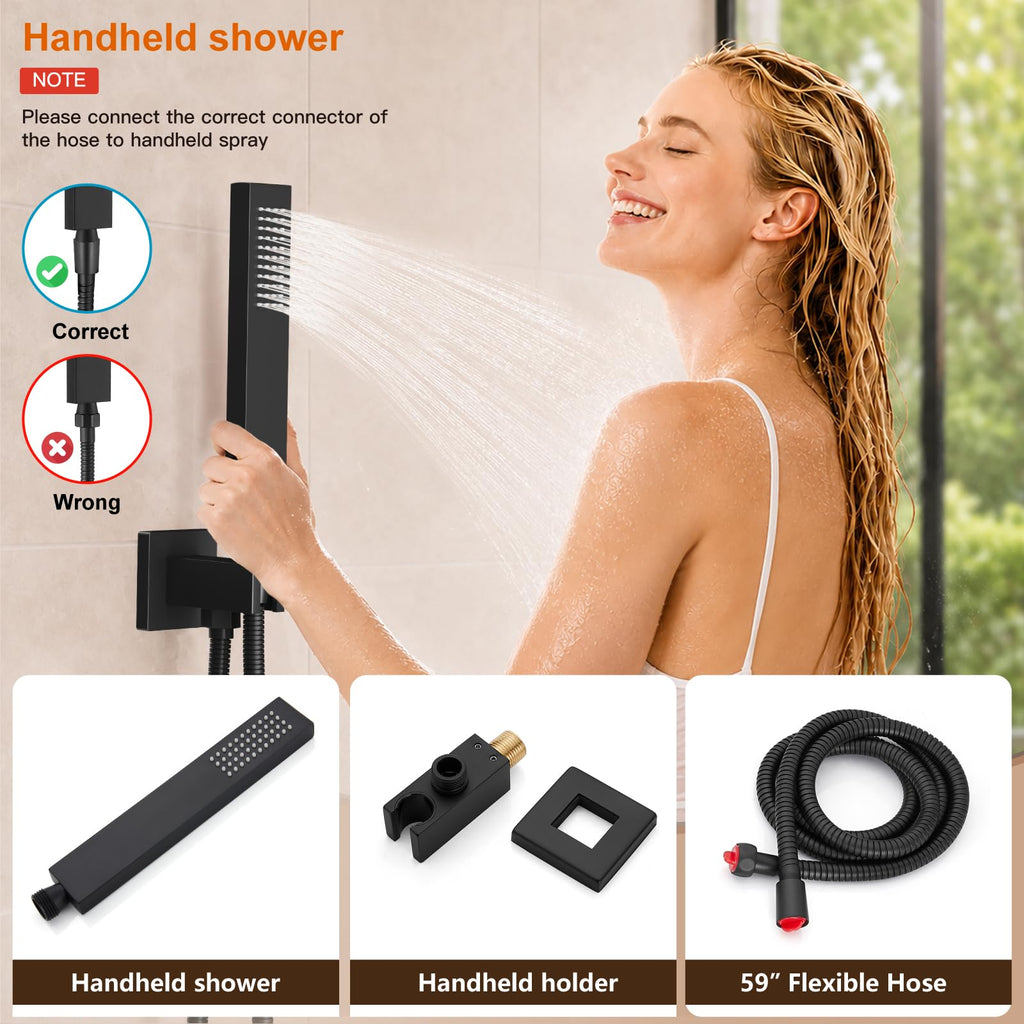 Shower System with Tub Spout, 10 Inch Shower Head, Matte Black