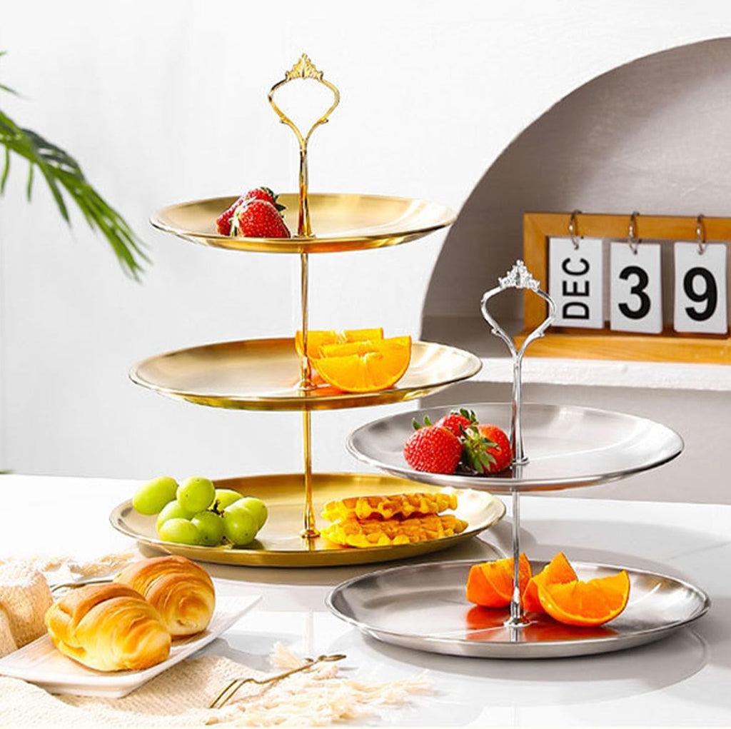 Stainless Steel 3 Tier Cupcake Stand, Tiered Trays Three Layer Cake Stand 3 Tier Serving Tray Platters for Pastry