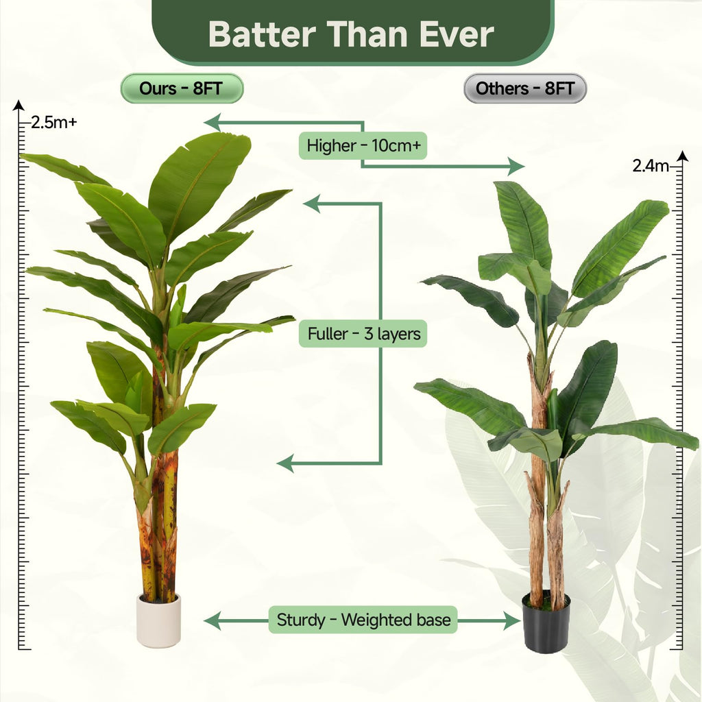 8ft Artificial Banana Tree Extra Tall Fake Plants Indoor Large Faux Tree High End Realistic Floor Plant Big Silk Tree