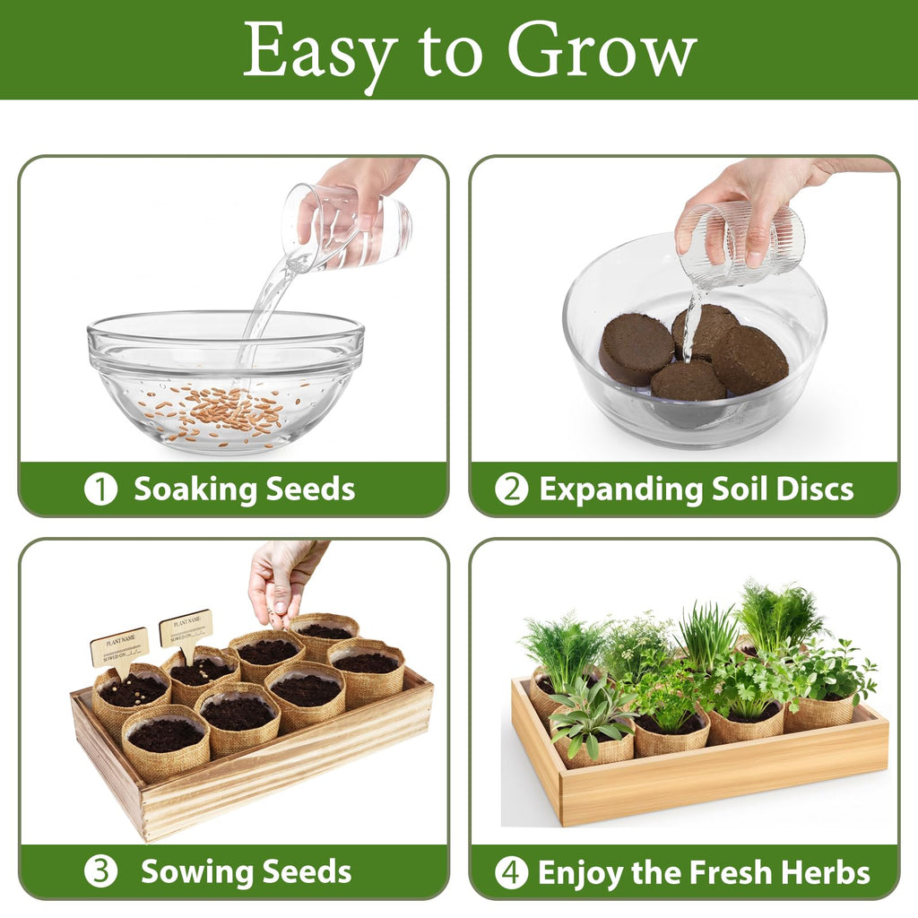 Indoor Herb Garden Kit, Complete Herb Starter Growing Kit with Seeds & Tools, Unique Christmas Birthday Gifts for