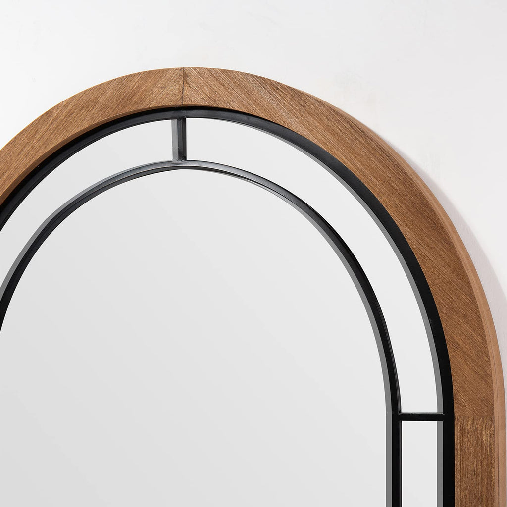 Arched Wall Mirror 36x24 Inch Rustic Wood Frame, Arch Brown
