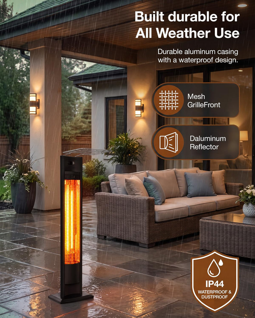 Electric Patio Heater 38.5in, 1500W Infrared Indoor & Outdoor, Portable Standing Space Heater with IPX4 Waterproof