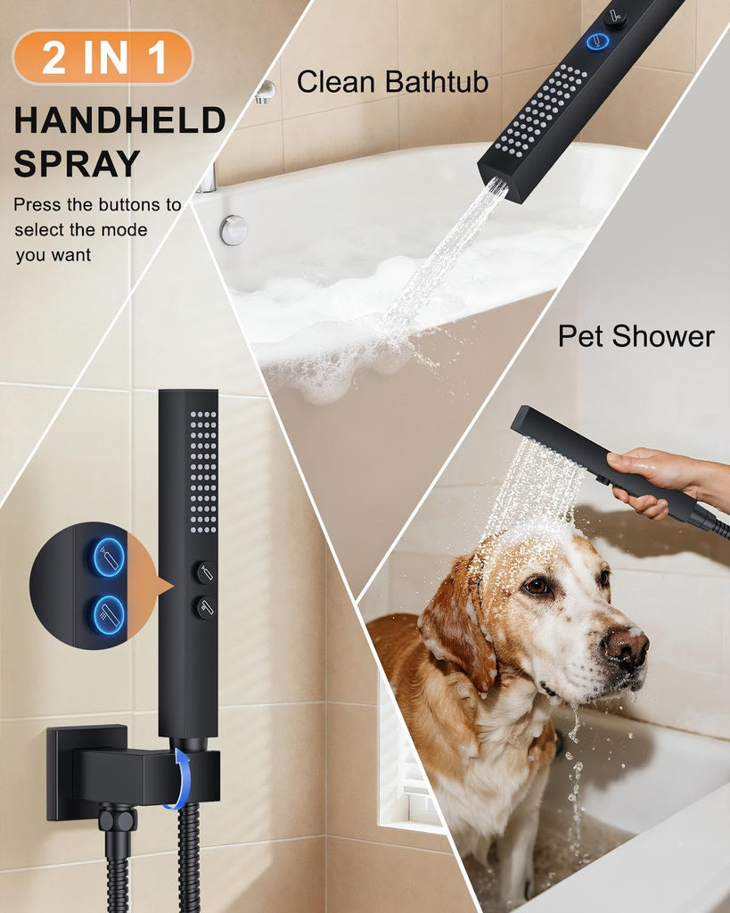 Shower System with Tub Spout, Bathtub Shower Faucet Set Matte Black