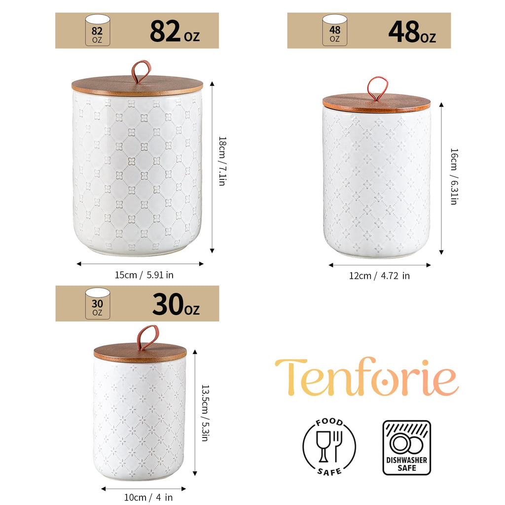 White Ceramic Canisters Set with Airtight Lids, 82/48/30 oz Coffee Canisters Sets for the Kitchen, Large Jars for