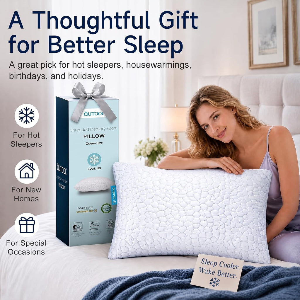 Cooling Pillow for Sleeping, CertiPUR-US Shredded Memory Foam King Pillow Set of 1, Cool Pillow for Hot Sleepers