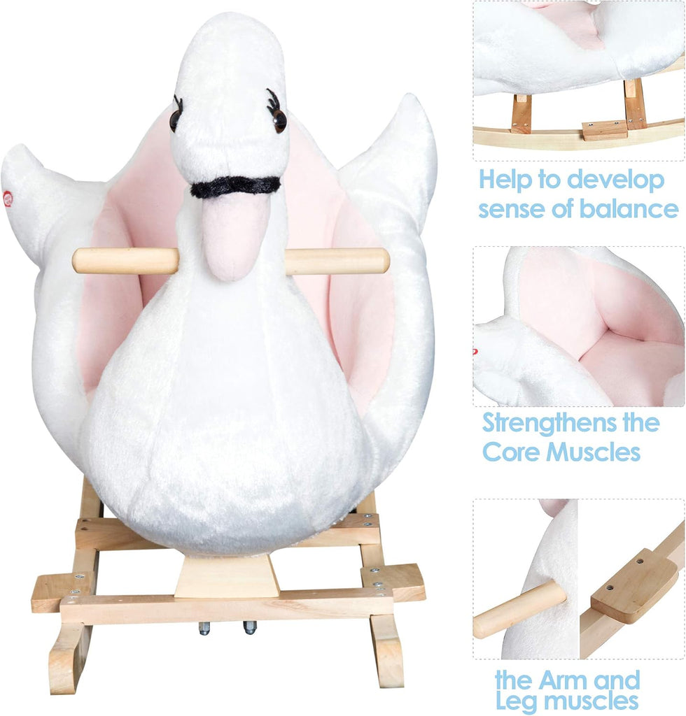 Kids Ride on Rocking Horse Swan Style Toy Over 18 Months White & Pink