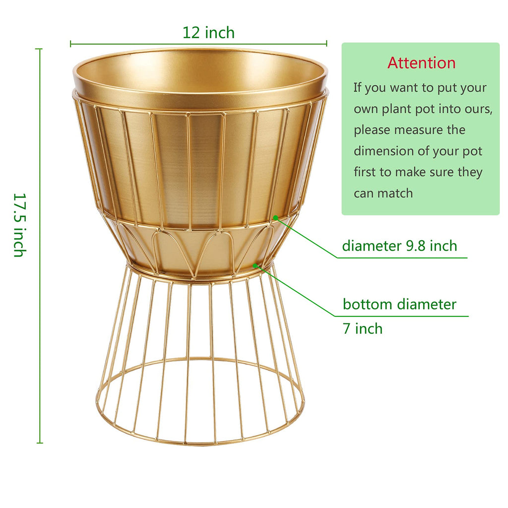 Gold Planter Stand with Pot 12" - Decorative Metal Plant Holder Stand Indoor, Gold Plant Stand Modern Flower Potted