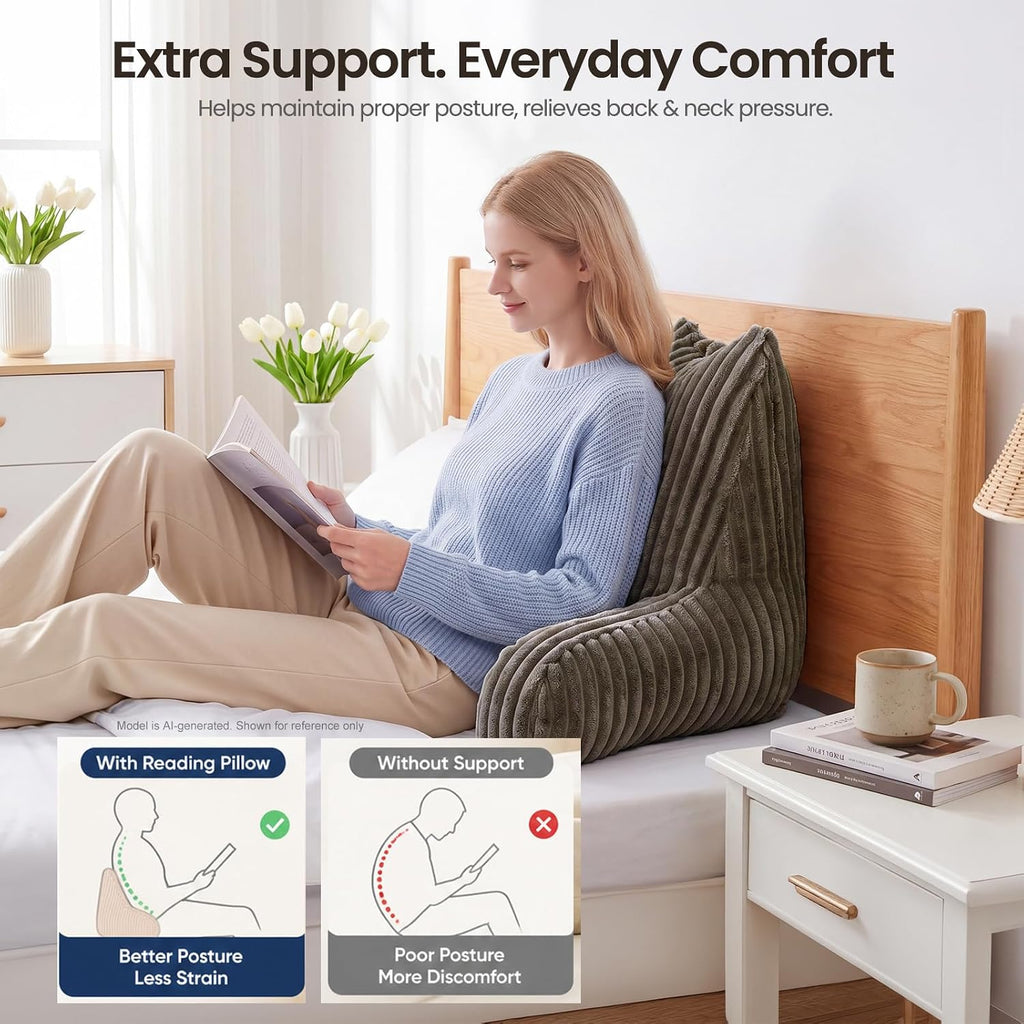 Reading Pillow for Sitting up in Bed, Adjustable Memory Foam Bed Rest Pillow, Wide-wale Plush Cover Machine Washable